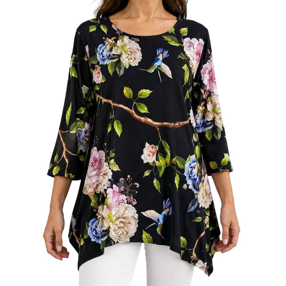 NEW NWT Azalea by Firmiana Plus Size 4X Stretchy Tropical Birds Blouse Shirt Top